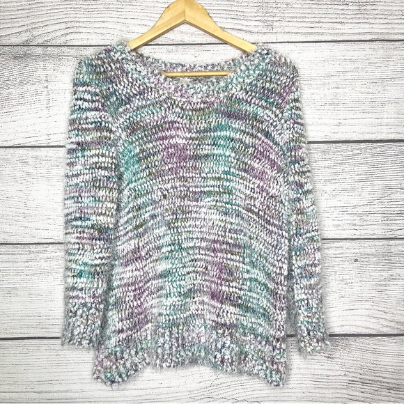 Soft Fuzzy Knit Sweater Purple Blue Green White Size XL - Picture 9 of 9